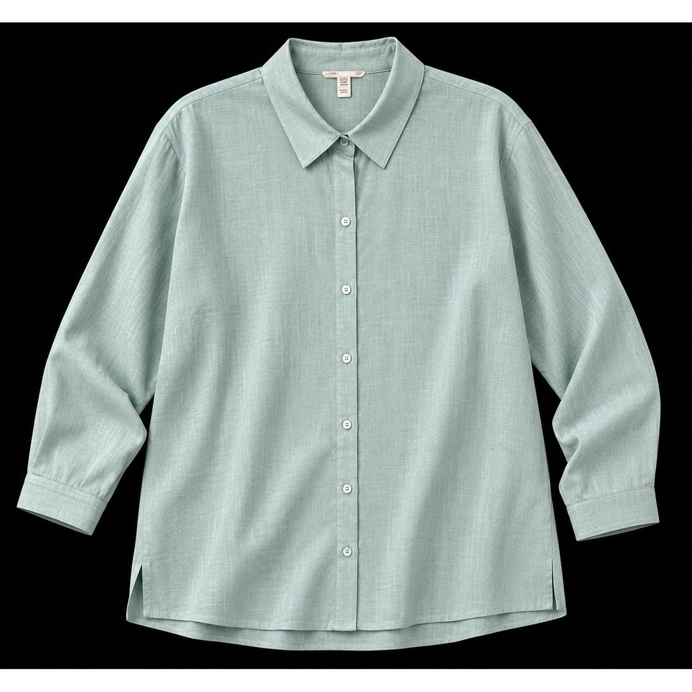 Eileen Fisher Organic Handkerchief  Linen Button Front Shirt Womens XL Lt. Green